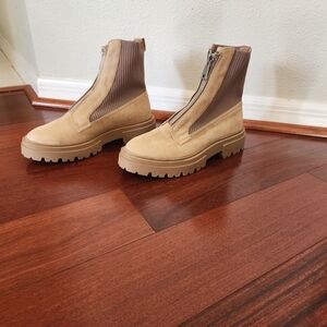 Elegant Suede Tan Heeled Boots.